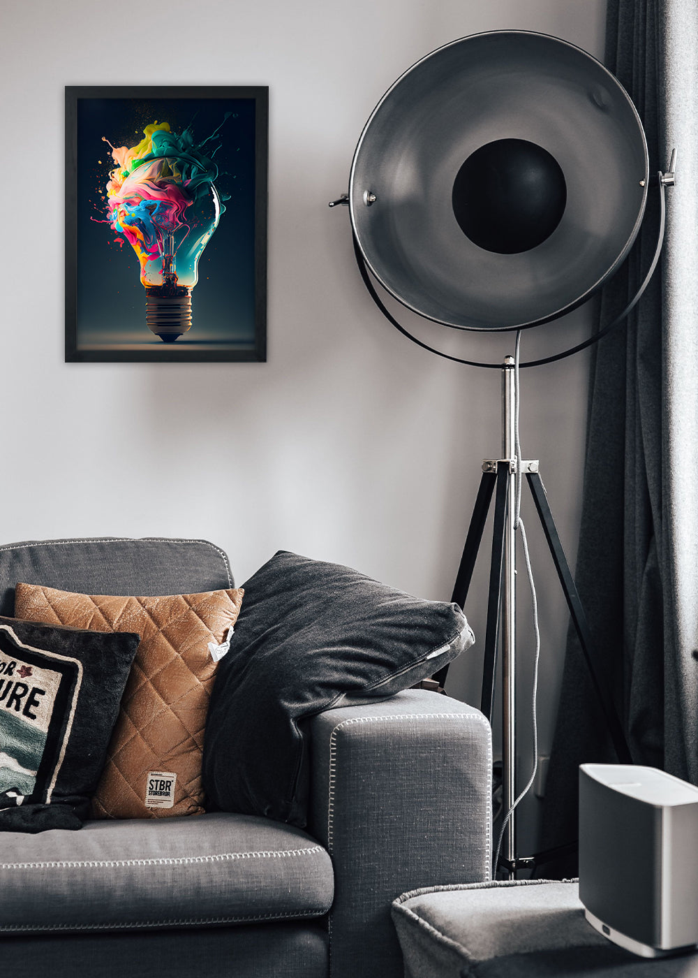 Quadro Decorativo Lampada colorida abstrata - Com vidro