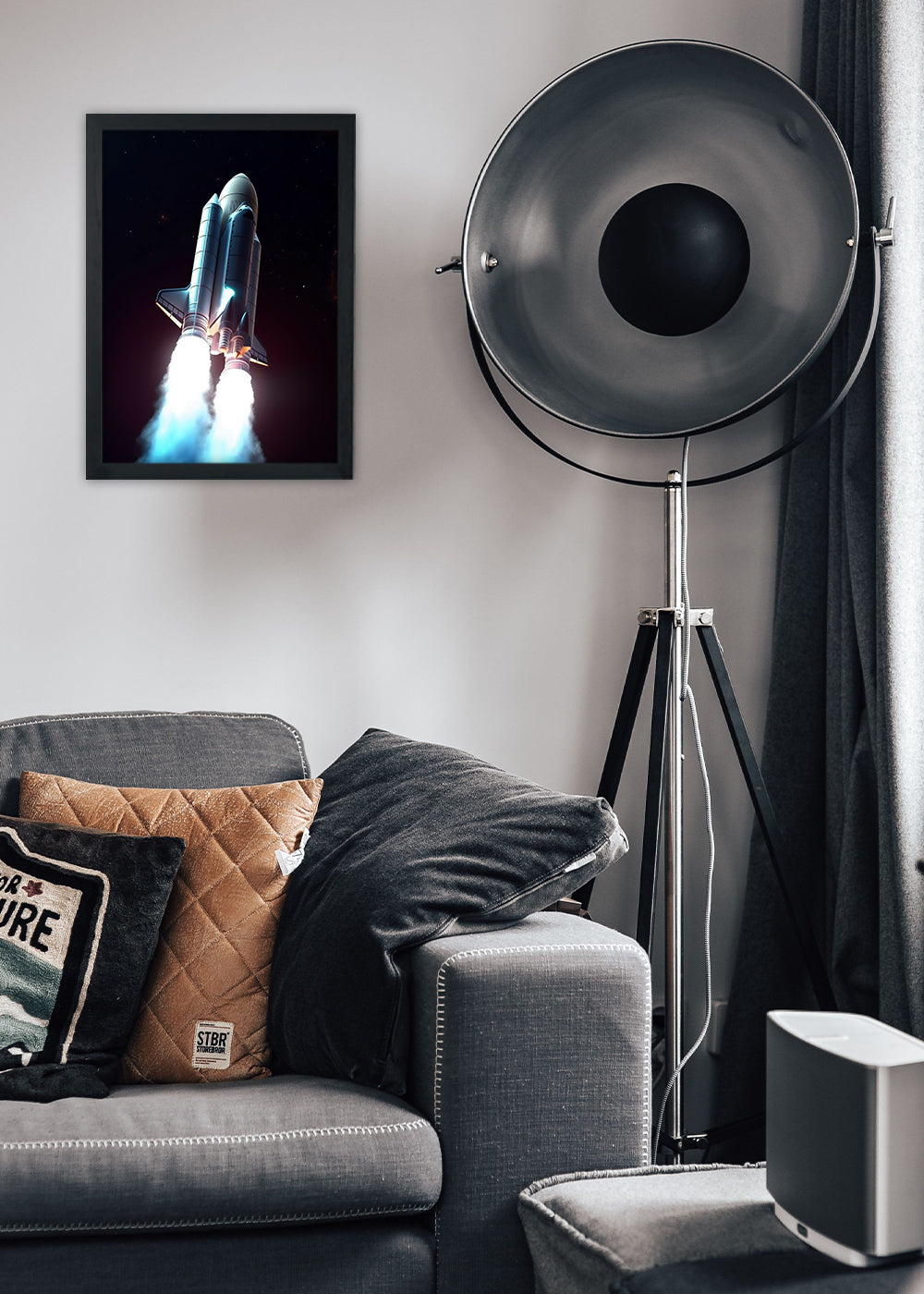 Quadro Decorativo Foguete Abstrato - Com vidro