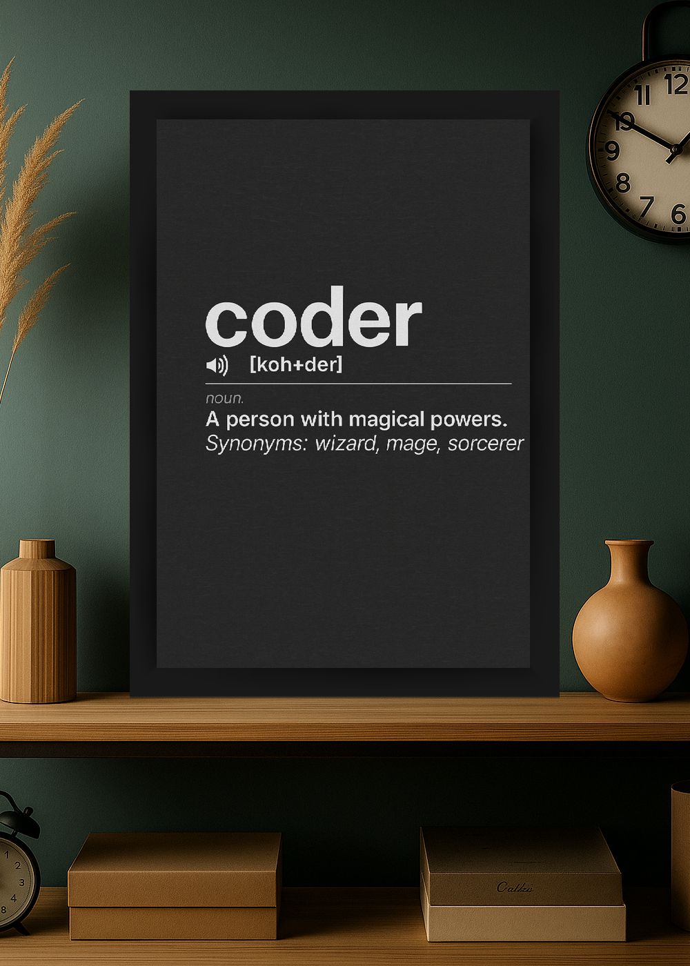 Quadro Coder Programador Geek com Vidro e Moldura