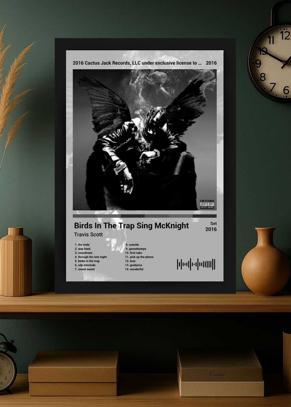 Quadro Travis Scott Birds In The ... (Black&white) Com Vidro