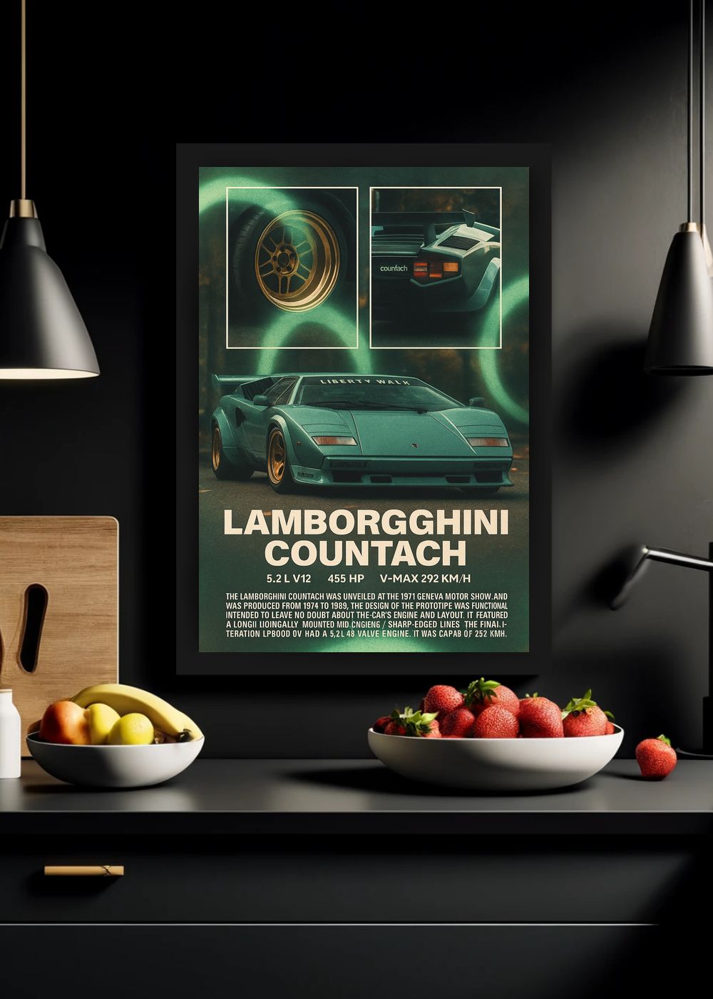 Quadro Com Vidro Lamborghini Countach Liberty com Moldura