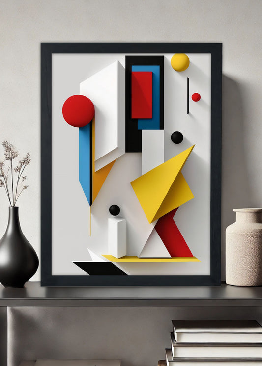 Quadro arte de formas geometricas abstratas - Com vidro