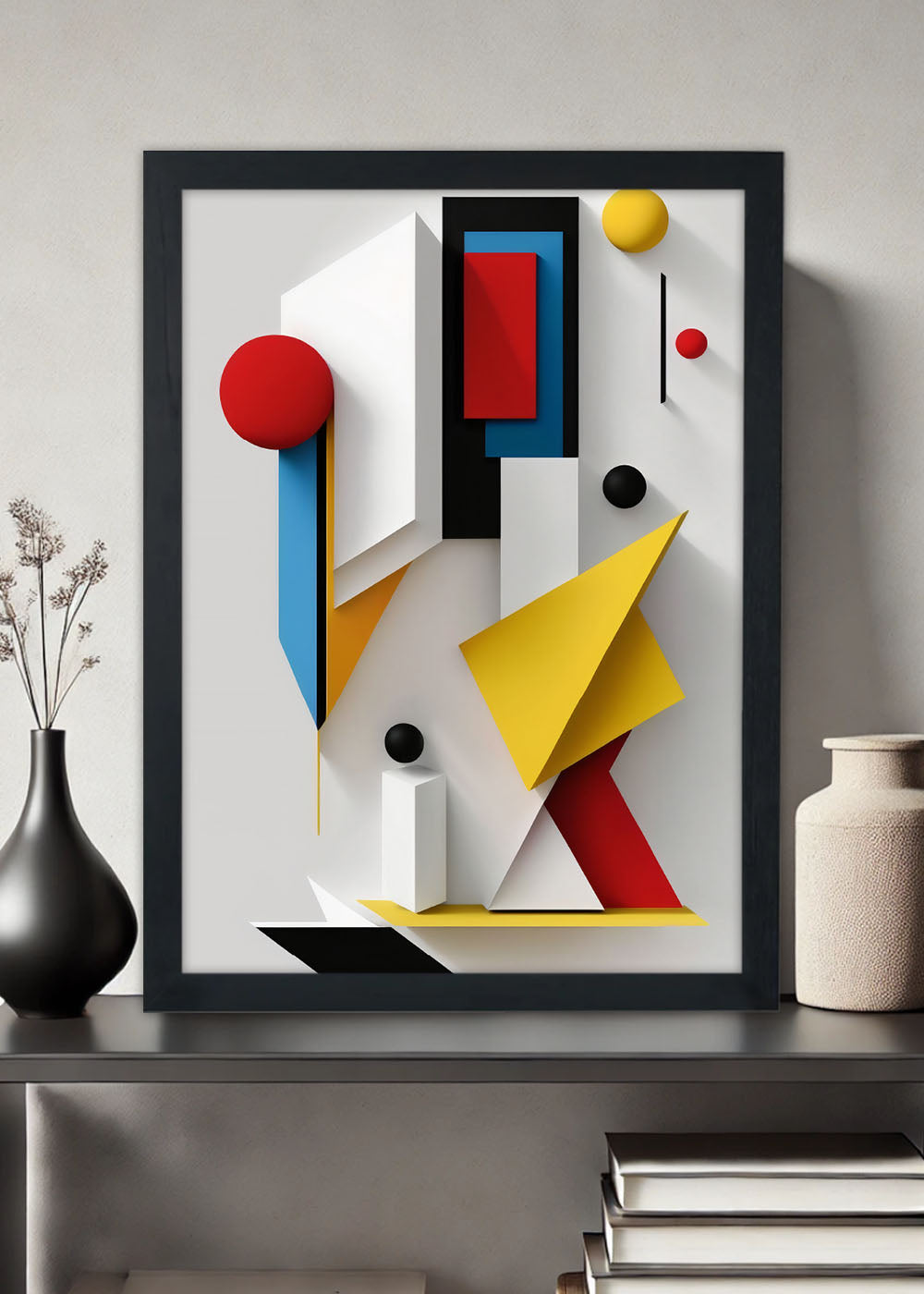 Quadro arte de formas geometricas abstratas - Com vidro