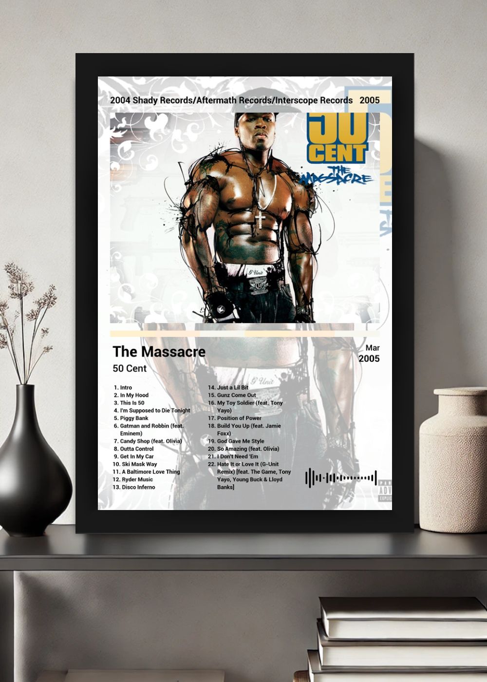 Quadro Decorativo 50 Cent The Massacre (Light) Com Vidro