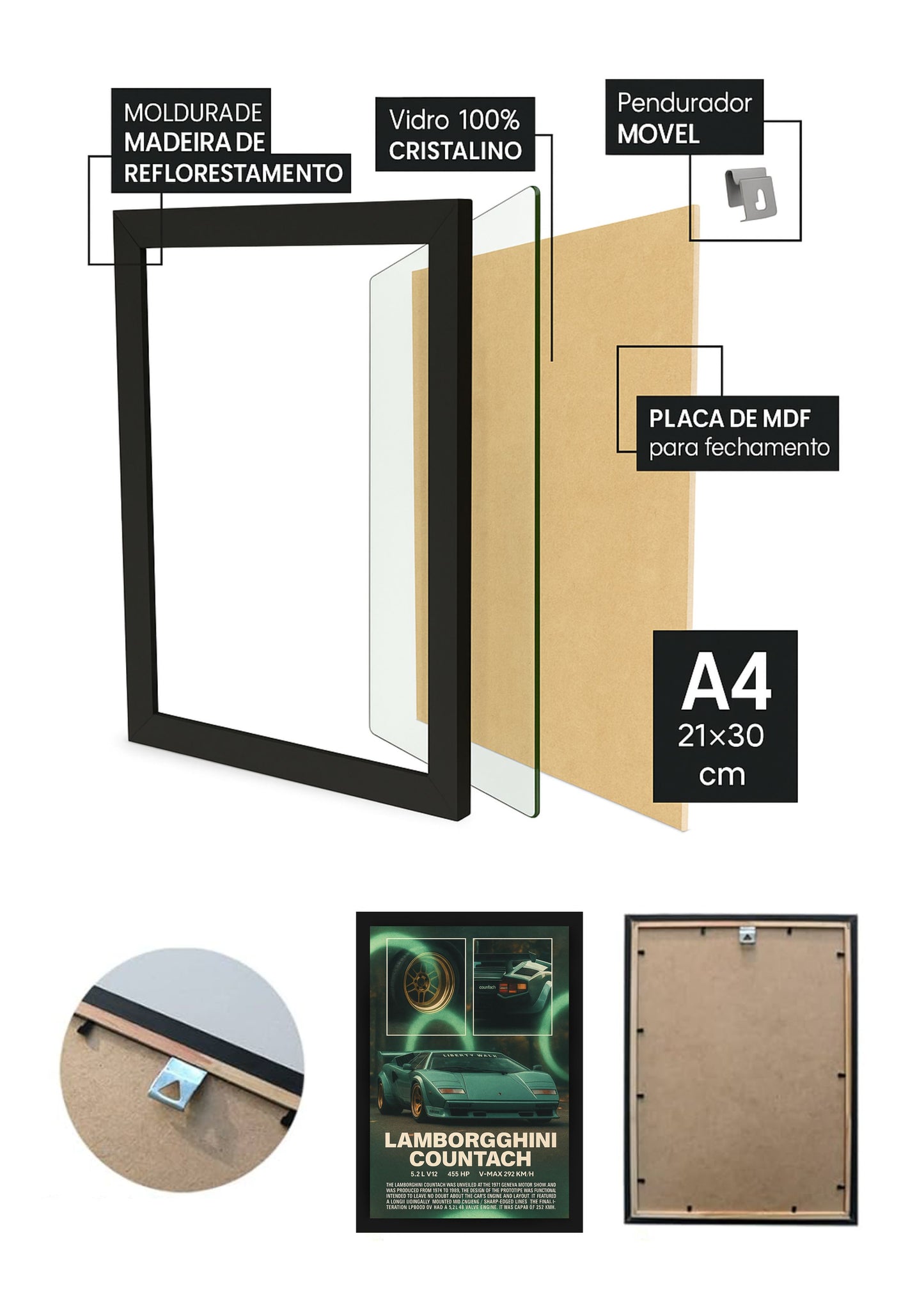 Quadro Com Vidro Lamborghini Countach Liberty com Moldura