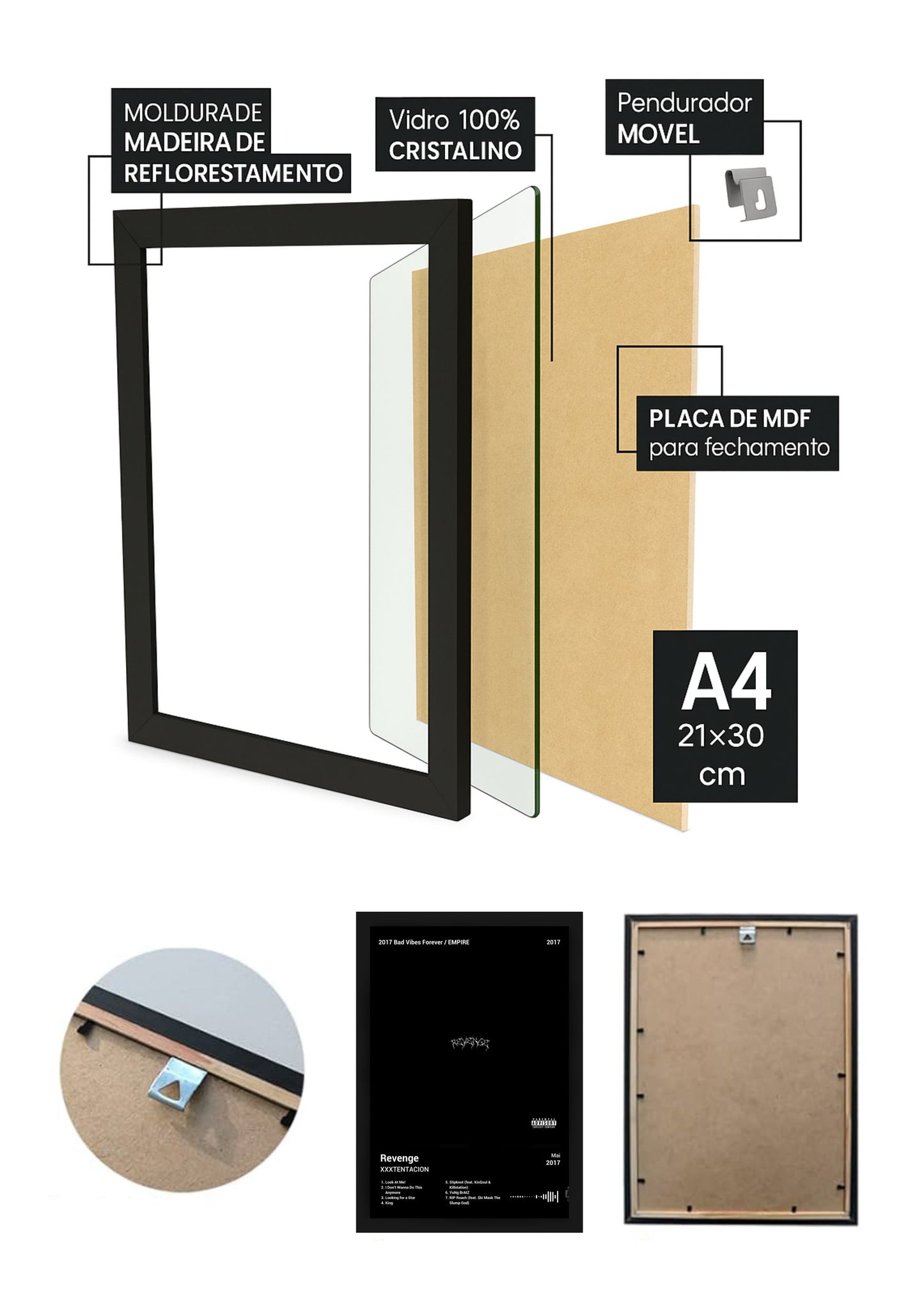 Quadro Decorativo XXXTENTACION Revenge (Dark) Com Vidro