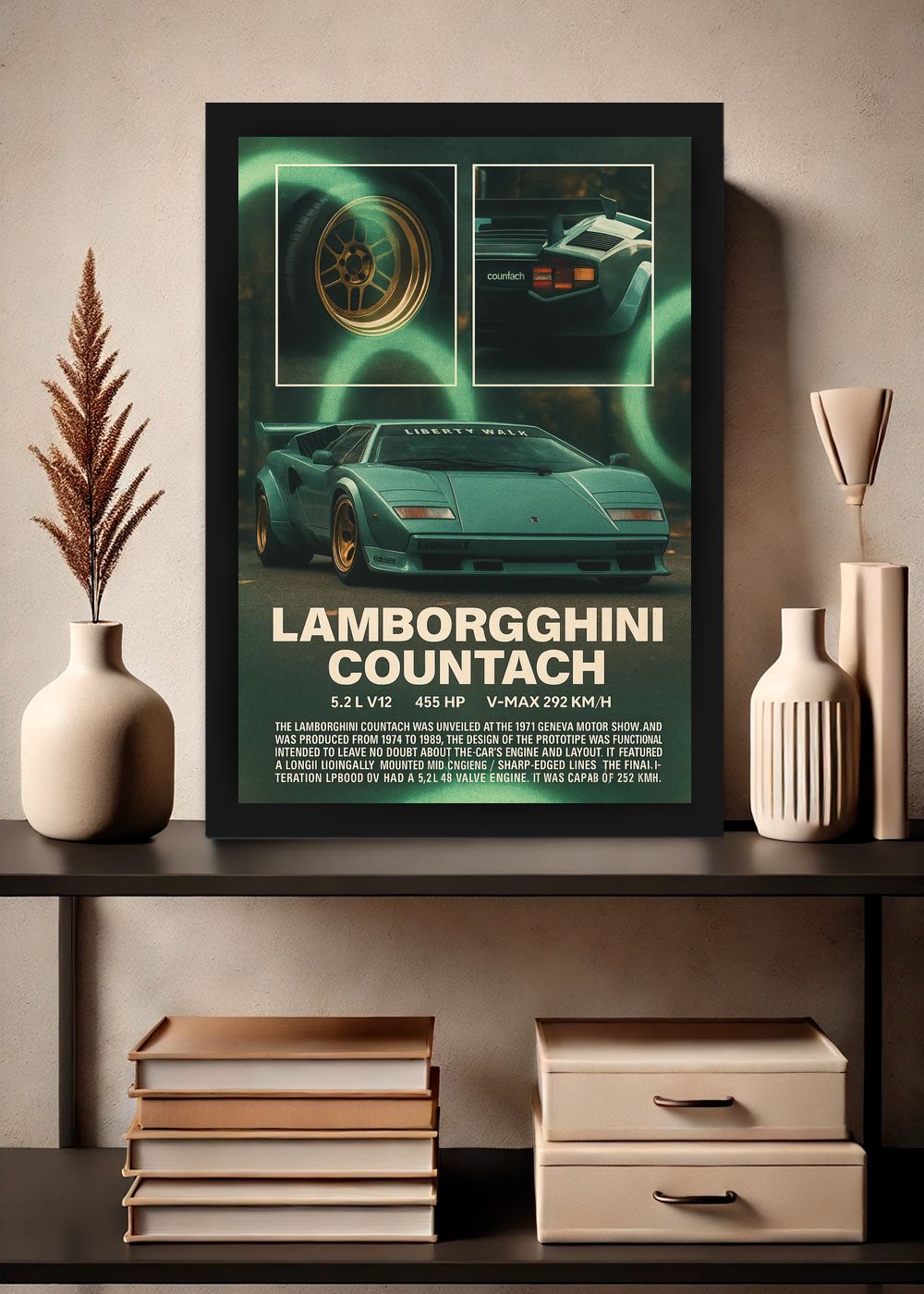 Quadro Com Vidro Lamborghini Countach Liberty com Moldura
