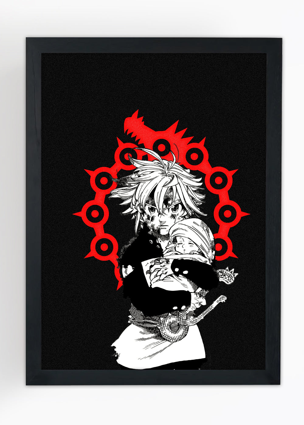 Quadro Meliodas com elizabeth em seus braços - Com vidro