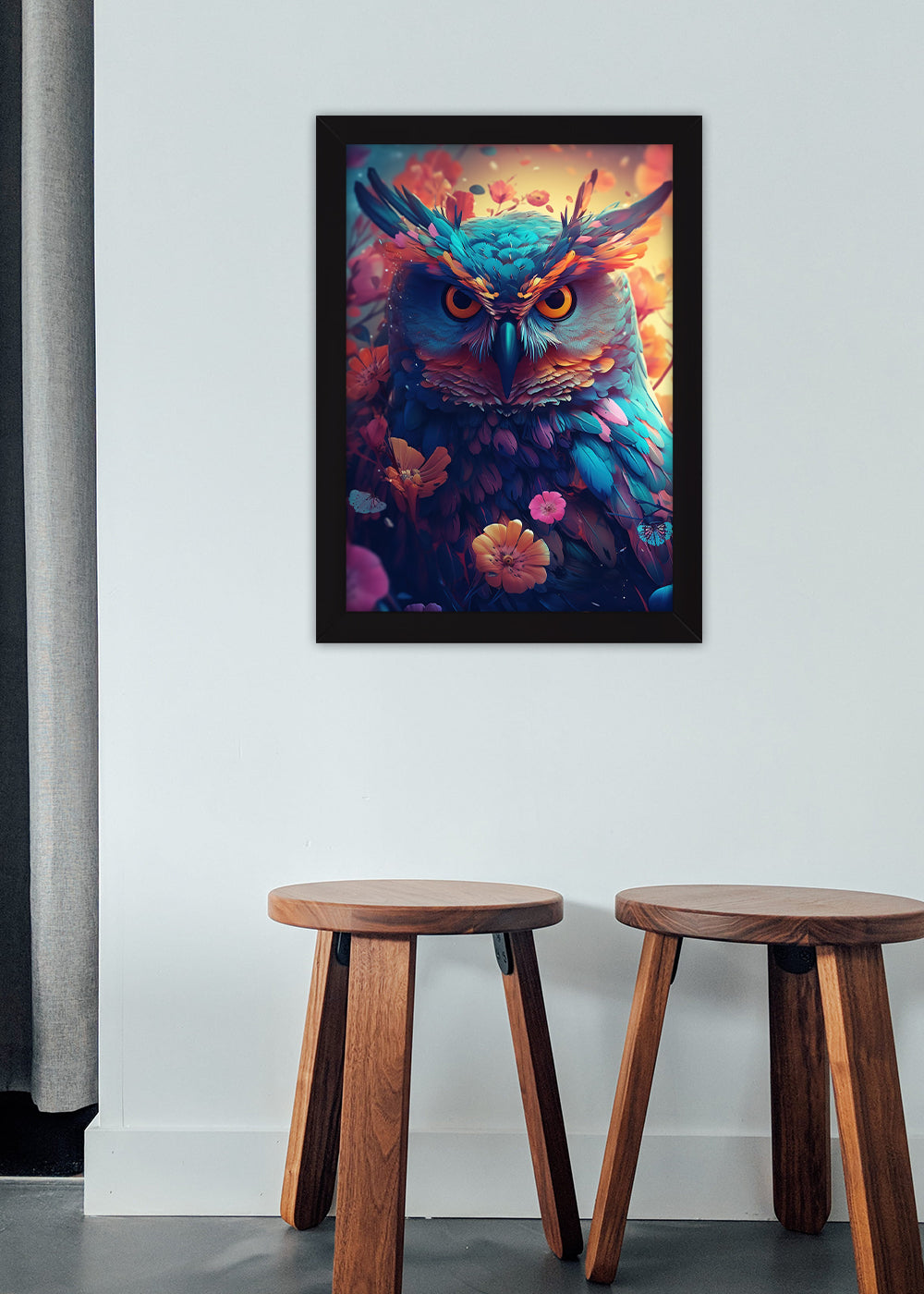 Quadro Decorativo Coruja noturna abstrata - Com vidro