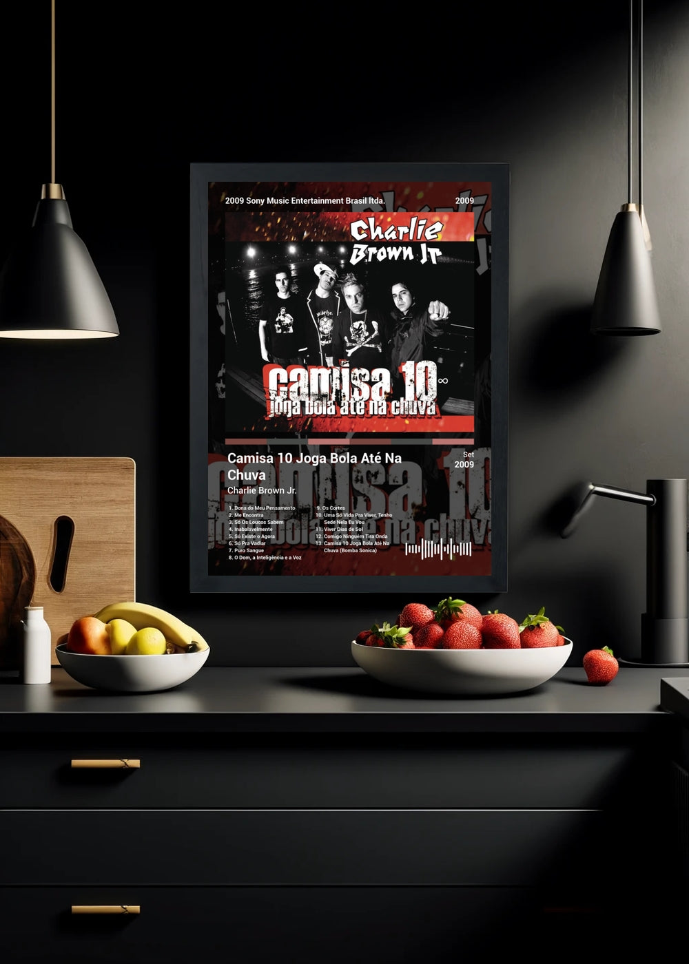 Quadro Charlie Brown Jr. Camisa 10 Joga ... (Dark) Com Vidro