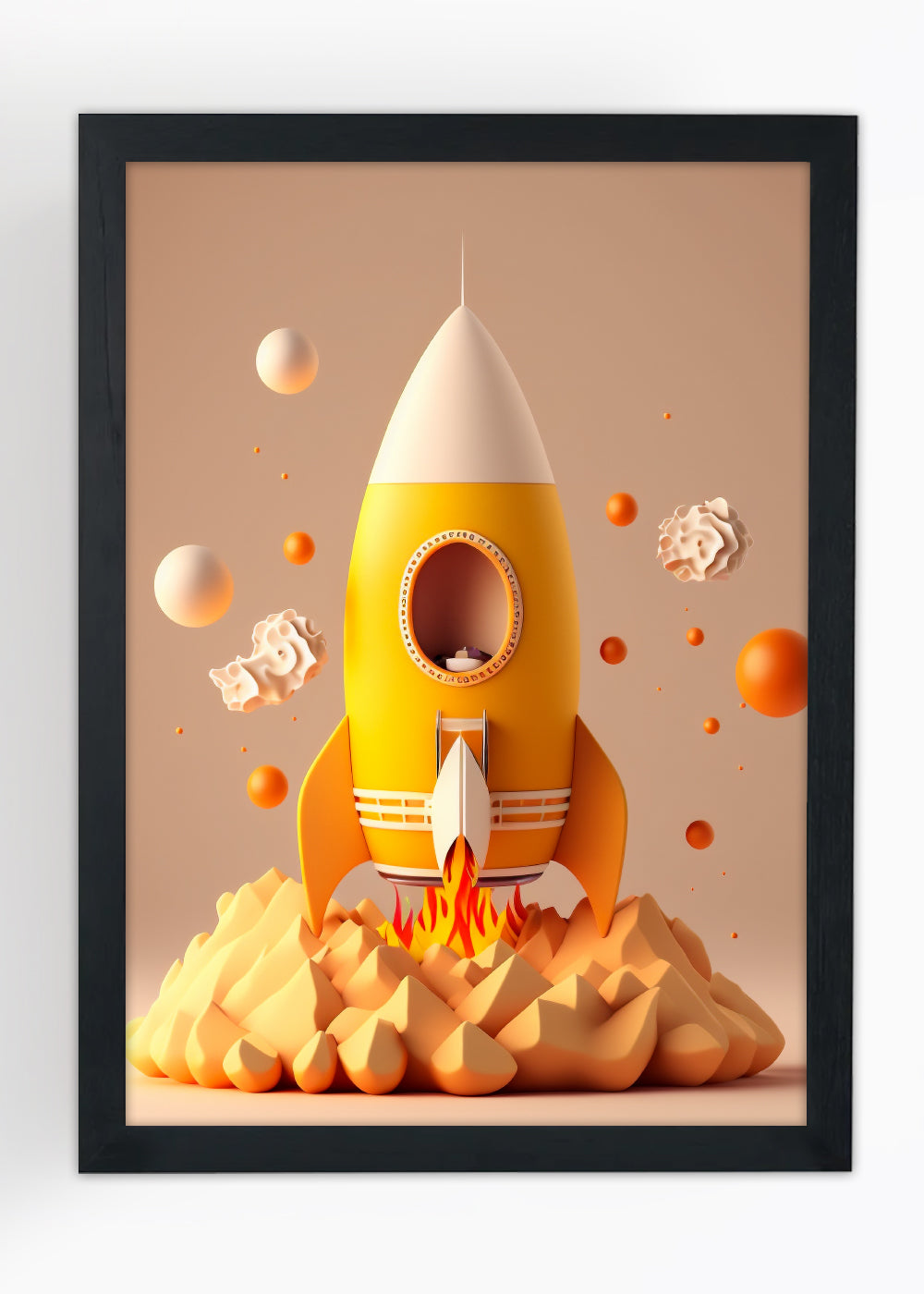 Quadro Decorativo Foguete amarelo - Com vidro