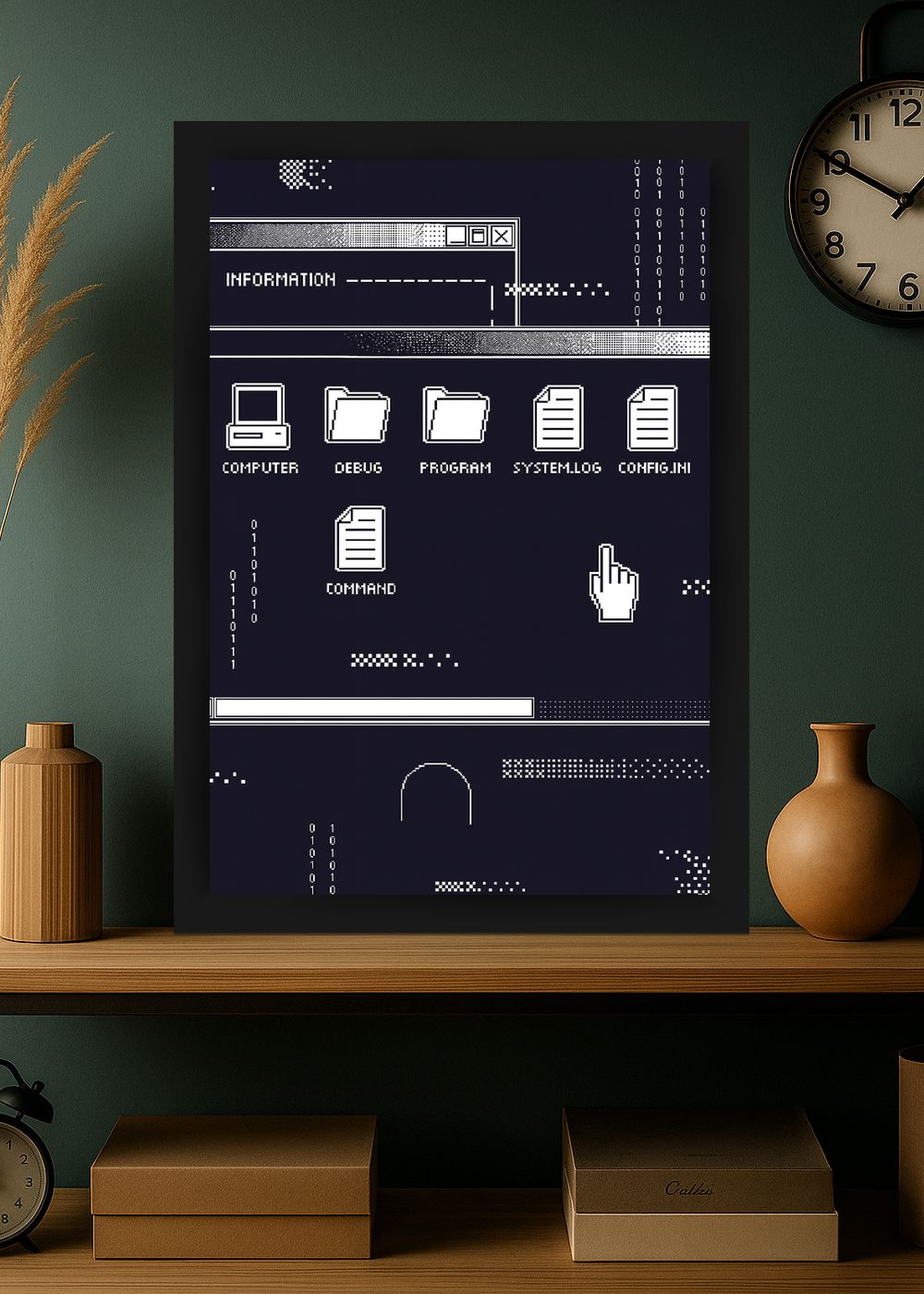 Quadro Área de Trabalho Retrô com Vidro e Moldura