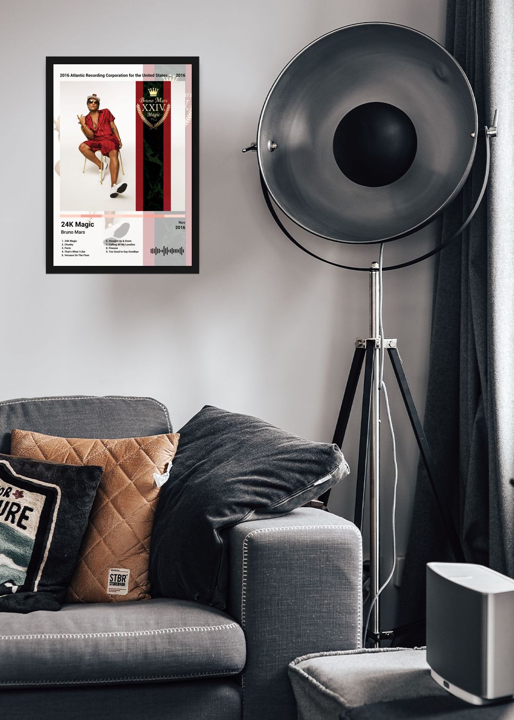 Quadro Decorativo Bruno Mars 24K Magic (Light) Com Vidro