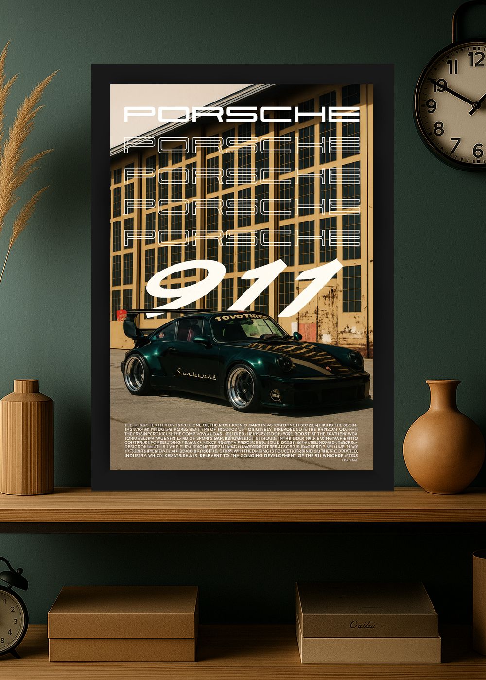 Quadro Decorativo Porsche 911 Sunburst Com Vidro
