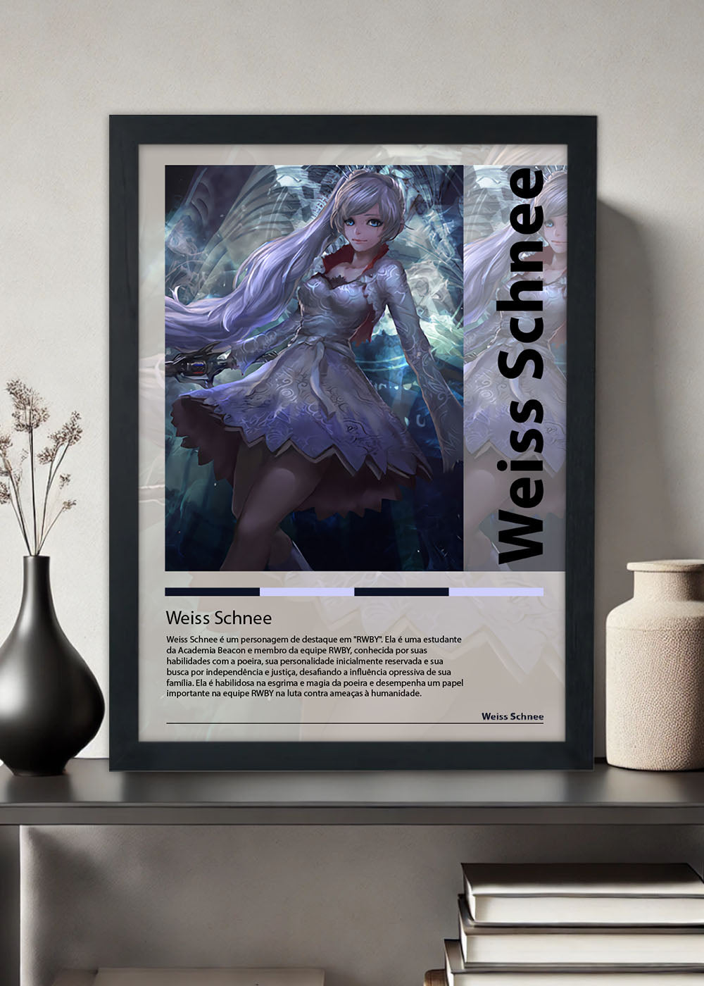 Quadro Decorativo Weiss Schnee - RWBY - Com vidro