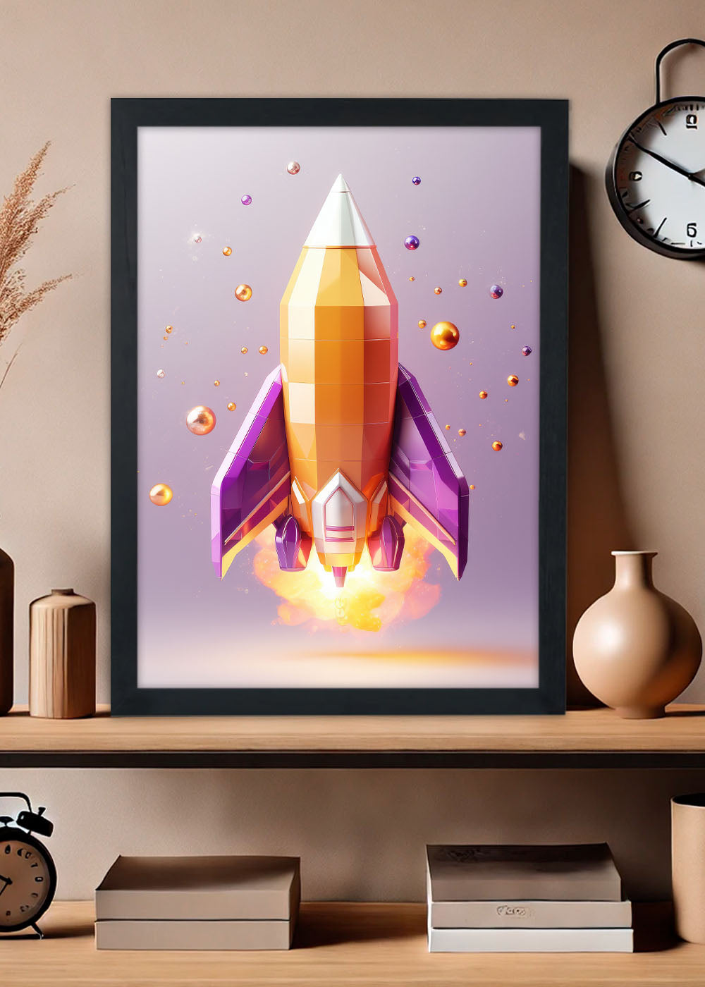 Quadro Foguete artistico levantando voo Abstrata - Com vidro