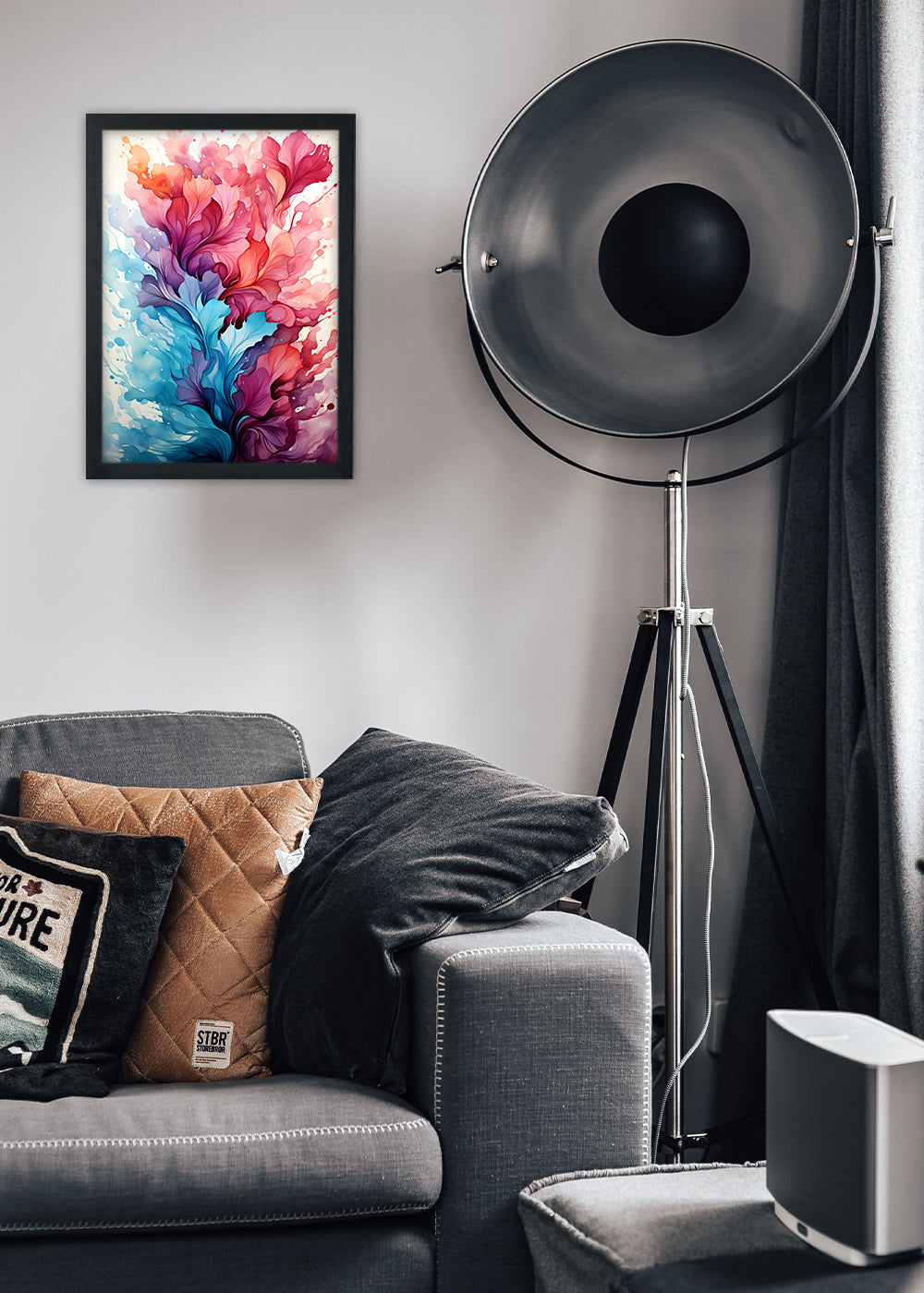 Quadro Decorativo Explosão de cores abstrata - Com vidro