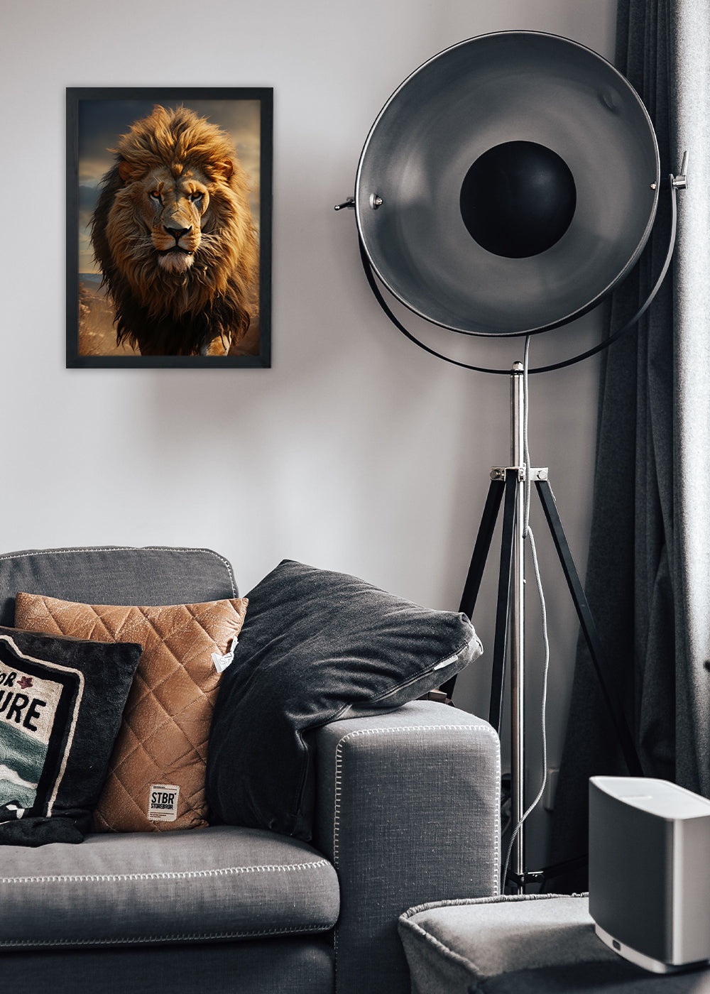 Quadro Decorativo Leão dourado - Animais - Com vidro