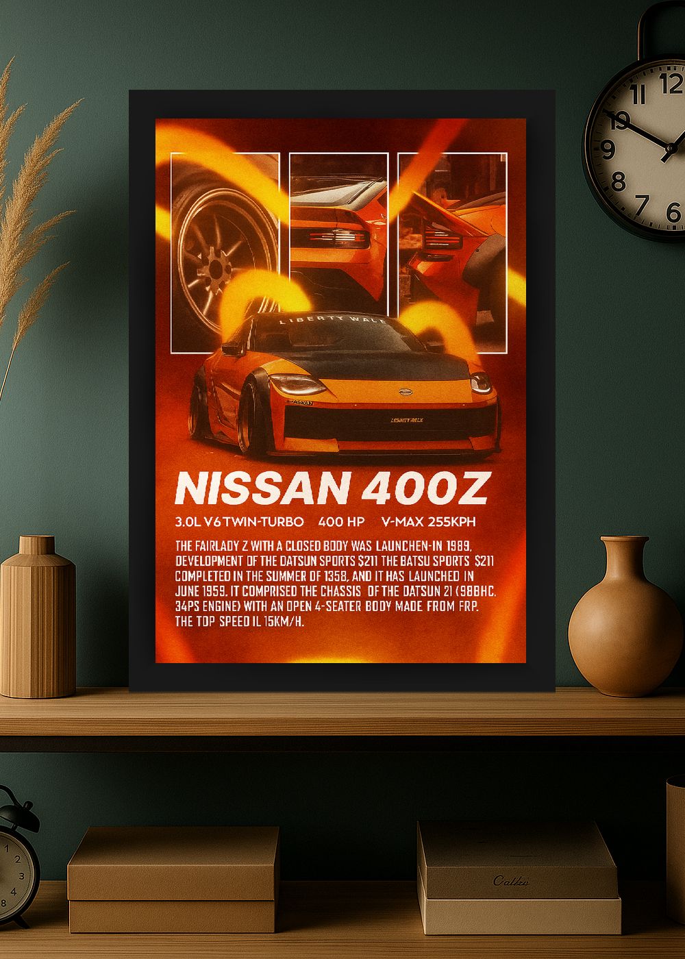 Quadro Com Vidro Nissan 400Z Liberty Walk com Moldura