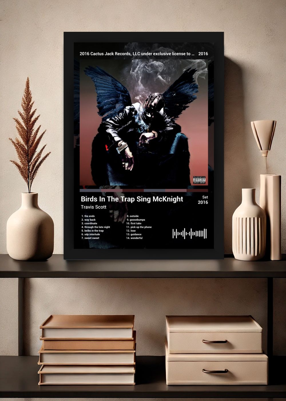 Quadro Travis Scott Birds In The Trap Si... (Dark) Com Vidro