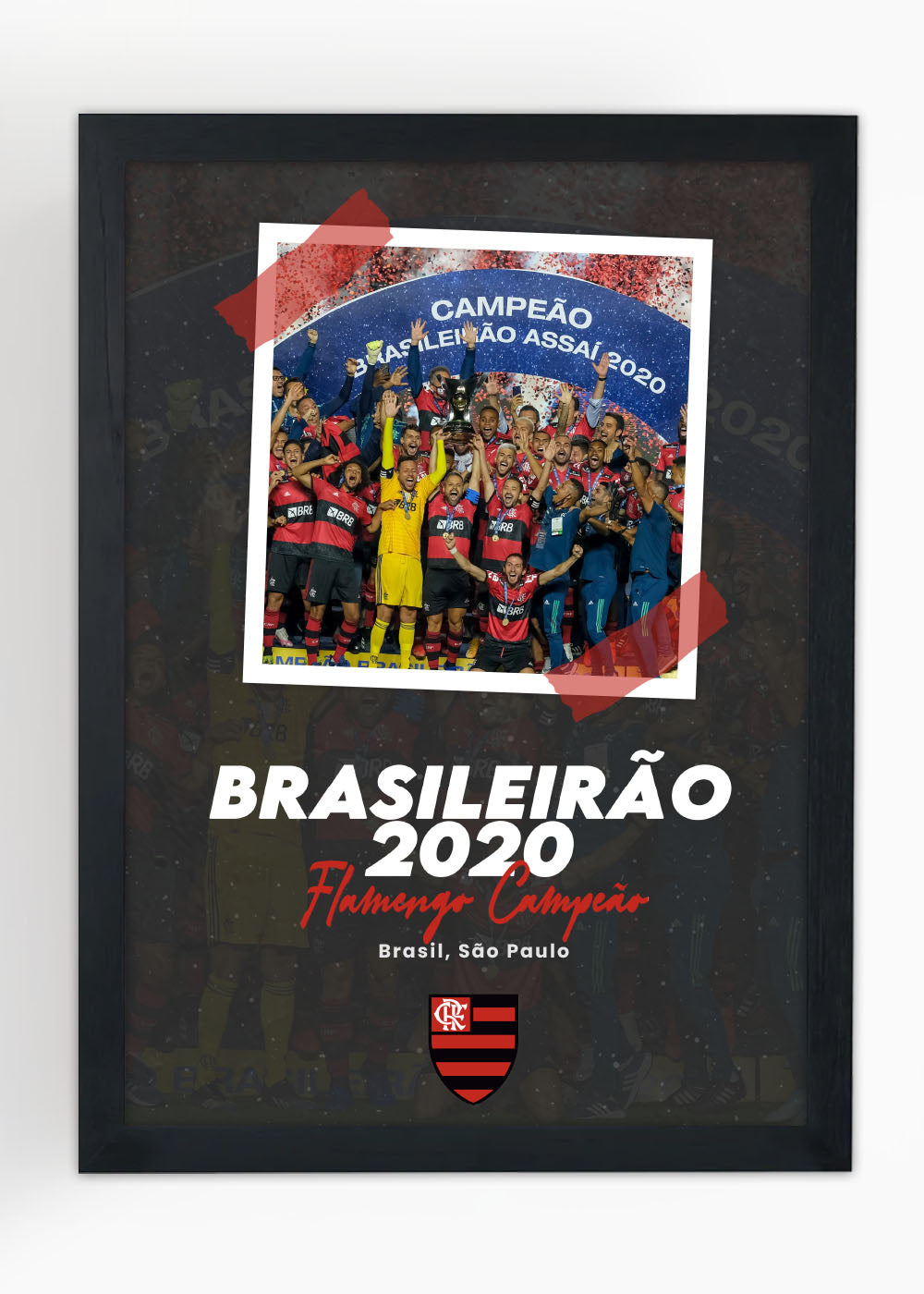 Quadro Campeão Brasileiro 2020  - Flamengo - Com vidro