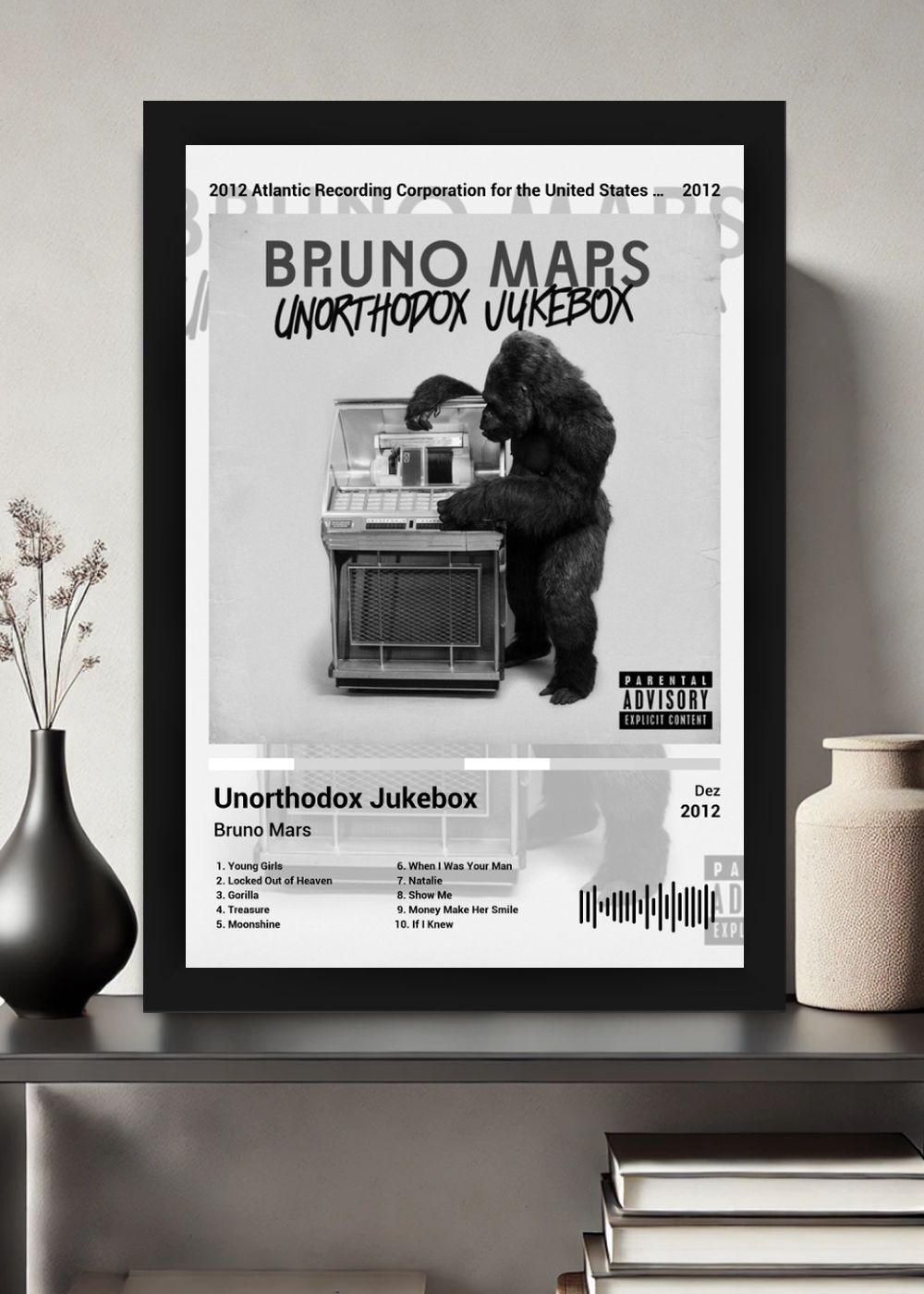 Quadro Bruno Mars Unorthodox Jukebox (Black&white) Com Vidro