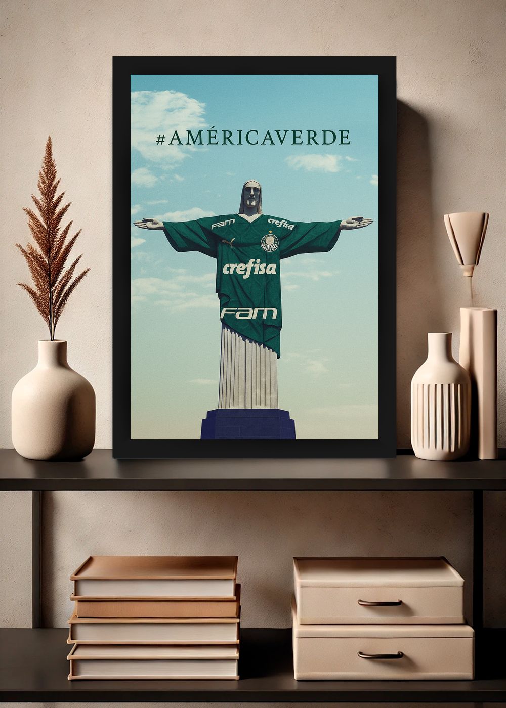 Quadro Com Vidro Palmeiras AMerica Verde com Moldura