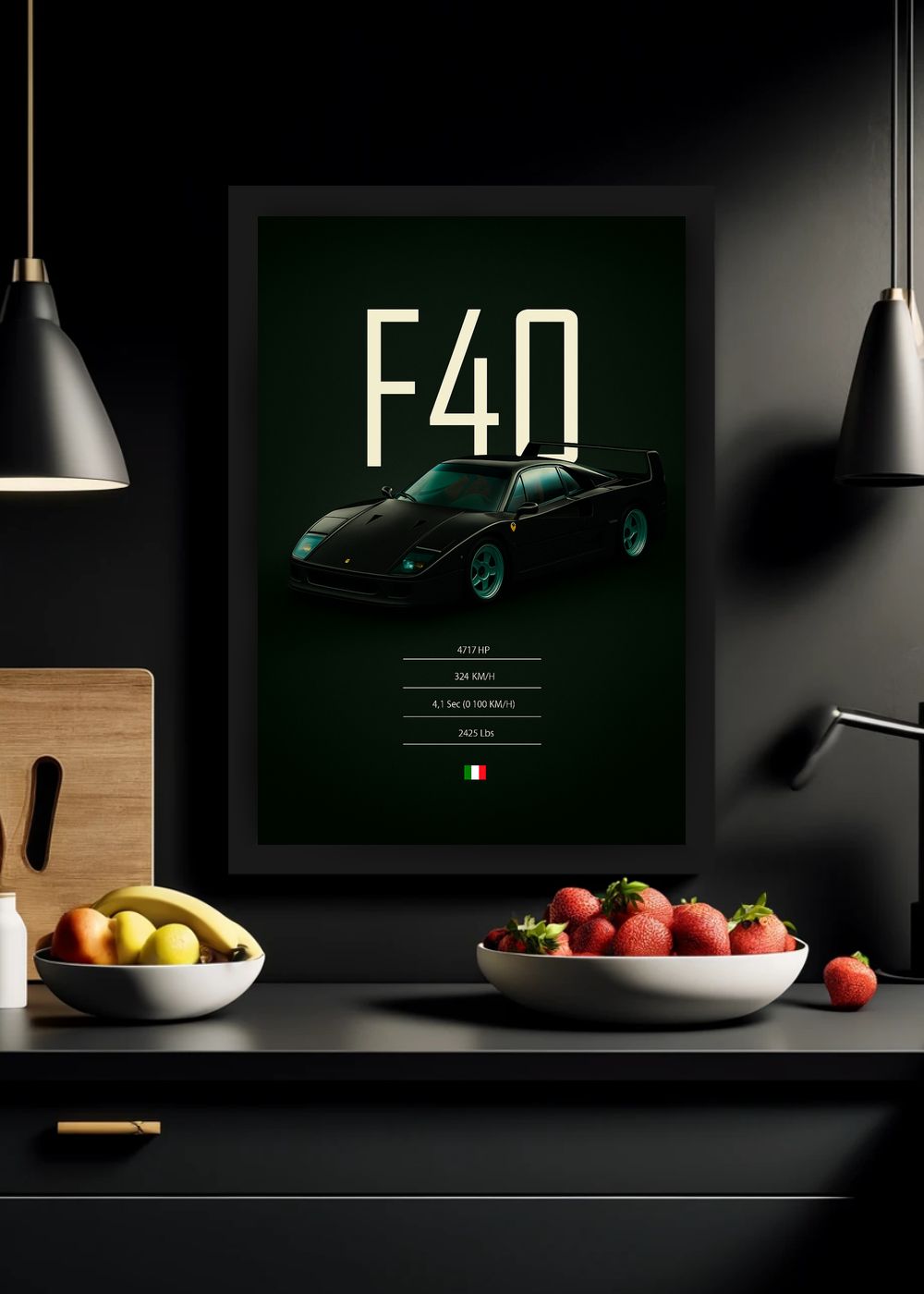 Quadro Ferrari F40 Com Vidro e Moldura