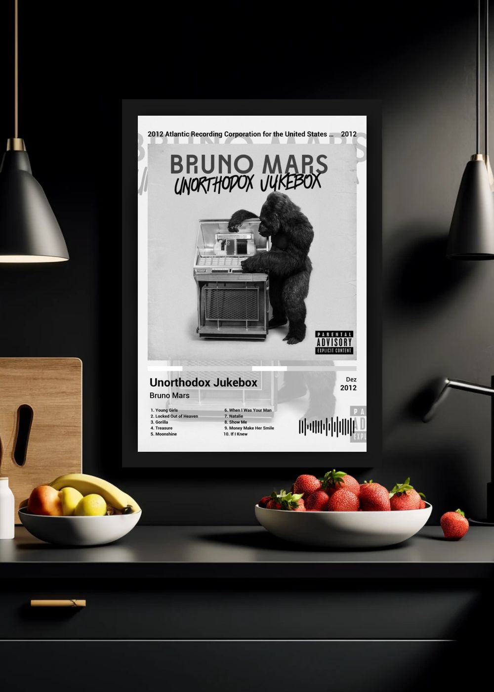 Quadro Bruno Mars Unorthodox Jukebox (Black&white) Com Vidro