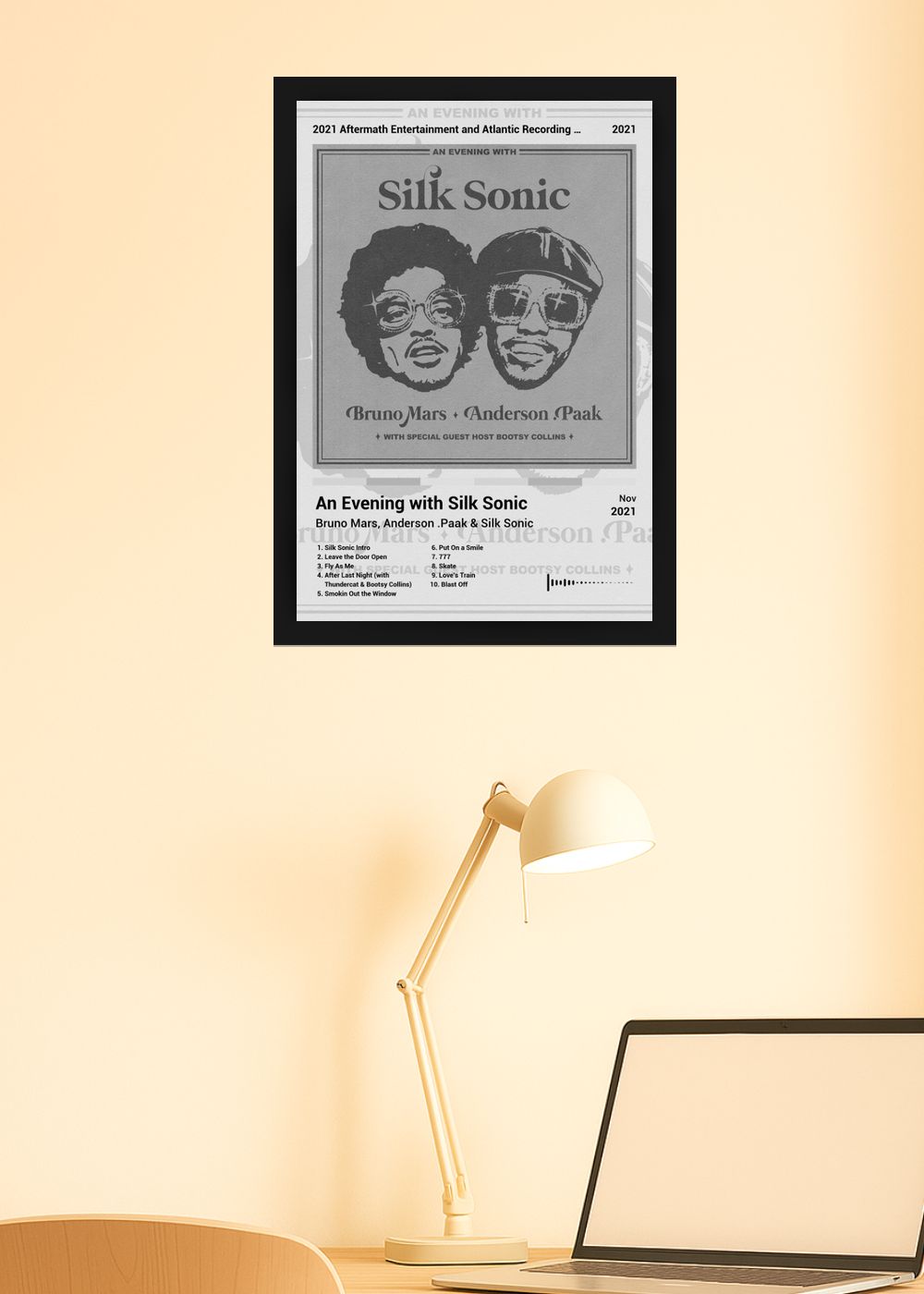 Quadro Bruno Mars An Evening with... (Black&white) Com Vidro