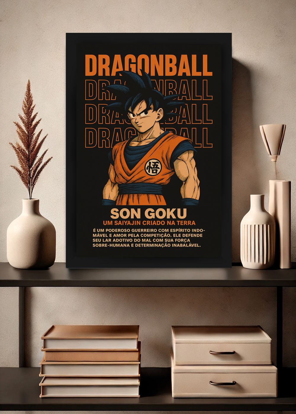 Quadro Son Goku Dragon Ball Anime Com Vidro e Moldura