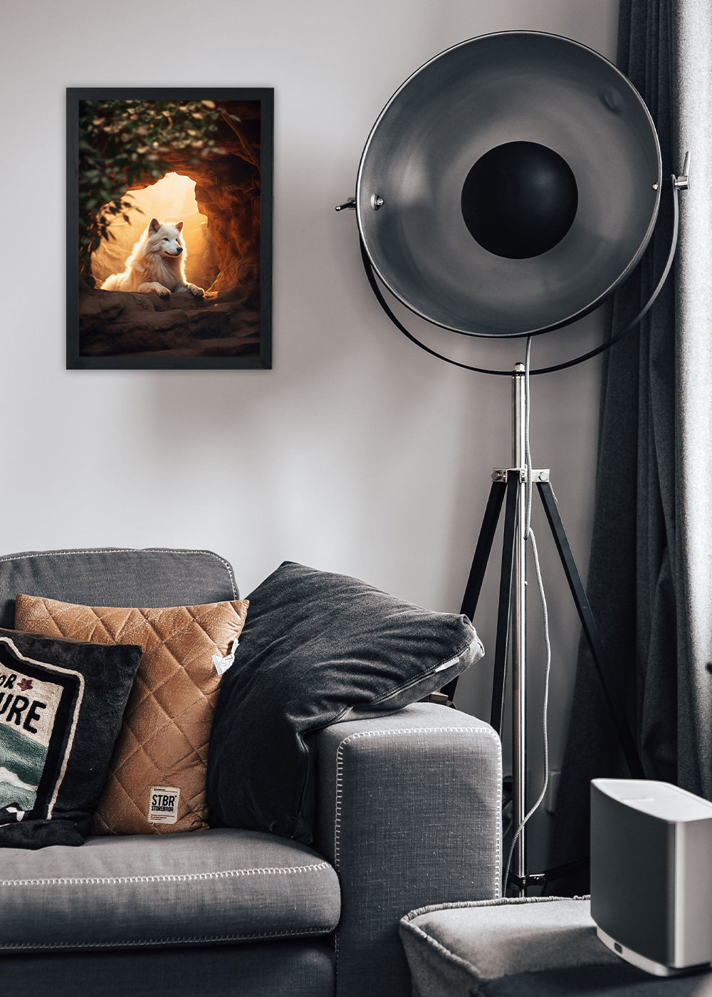 Quadro Decorativo o lobo branco - Animais - Com vidro