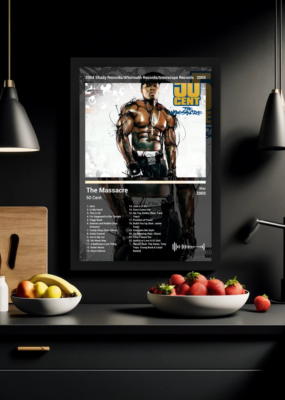 Quadro Decorativo 50 Cent The Massacre (Dark) Com Vidro