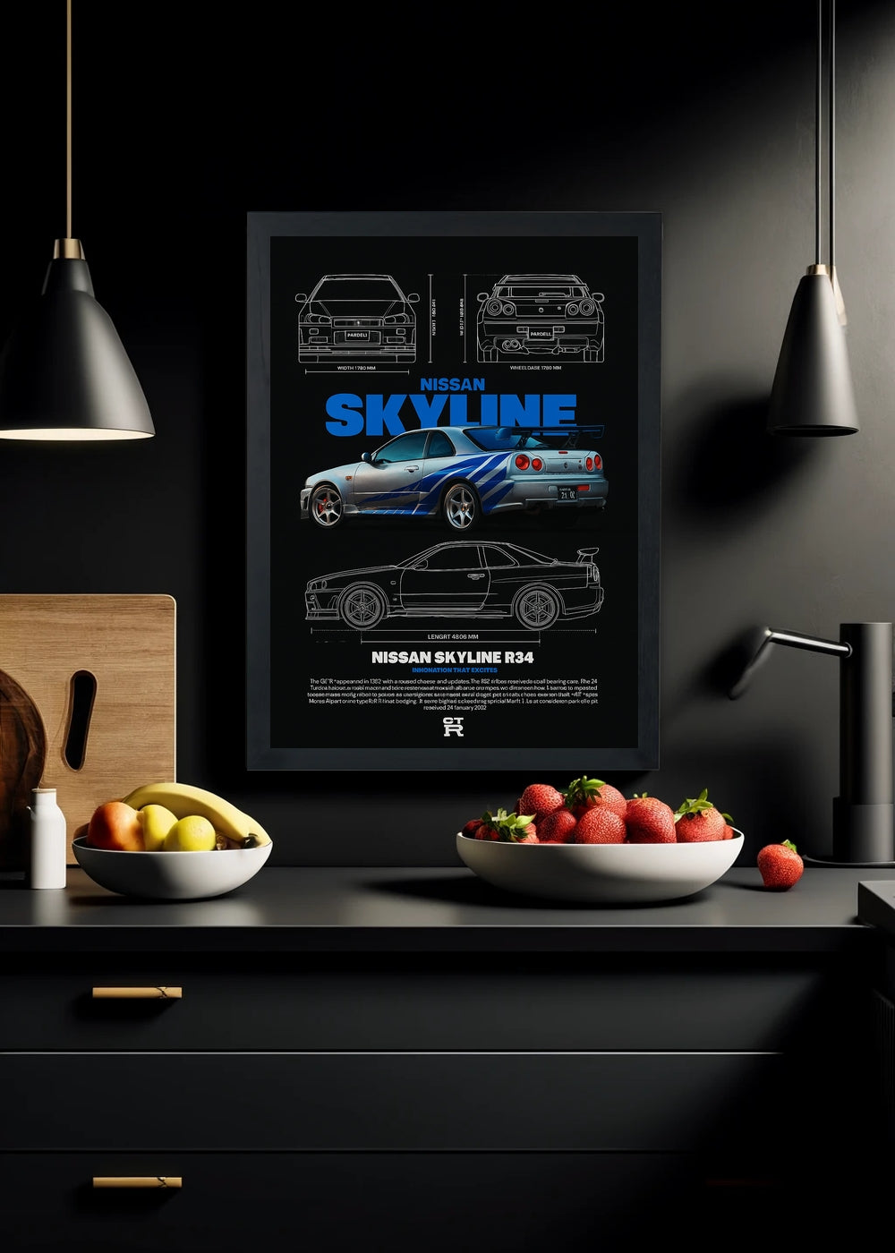 Quadro decorativo Nissan Skyline R34JDM - Com vidro