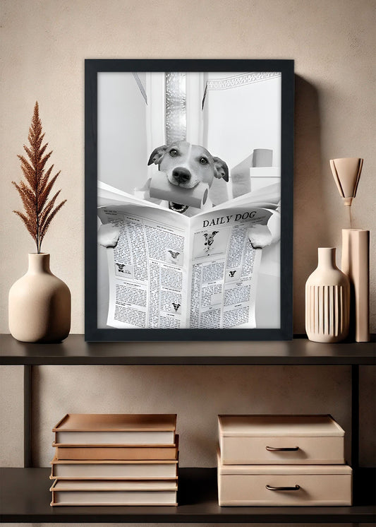 Quadro Decorativo Cachorro lendo jornal