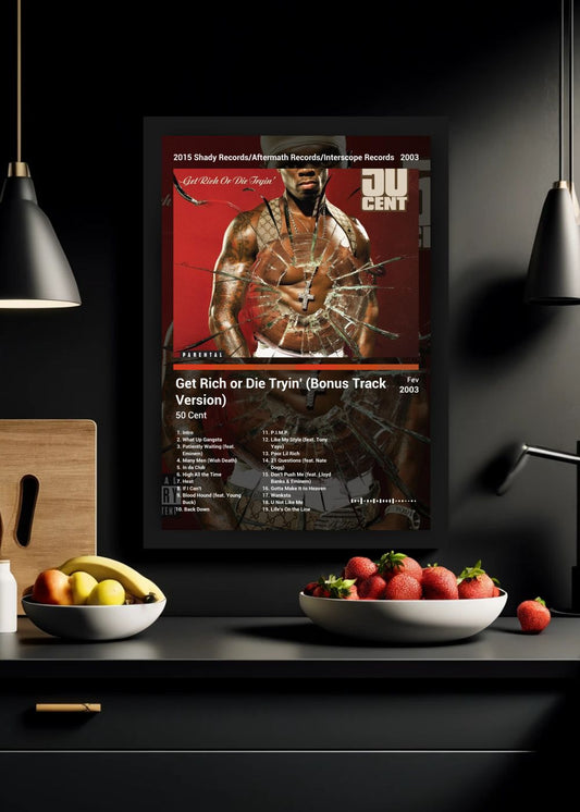 Quadro 50 Cent Get Rich or Die Tryin (Dark) Com Vidro