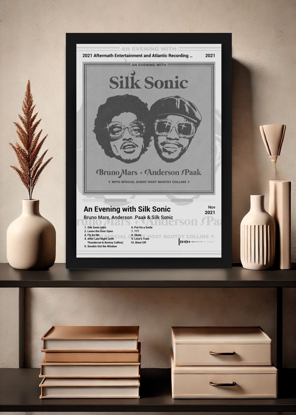 Quadro Bruno Mars An Evening with... (Black&white) Com Vidro