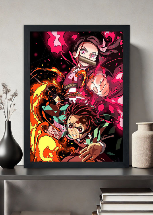 Quadro Decorativo Os irmãos do fogo Demon slayer - Com vidro