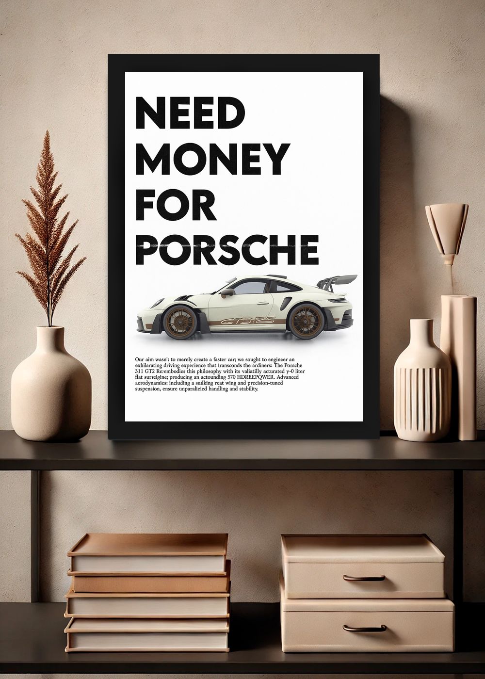 Quadro Decorativo Need Money For Porshe Com Vidro