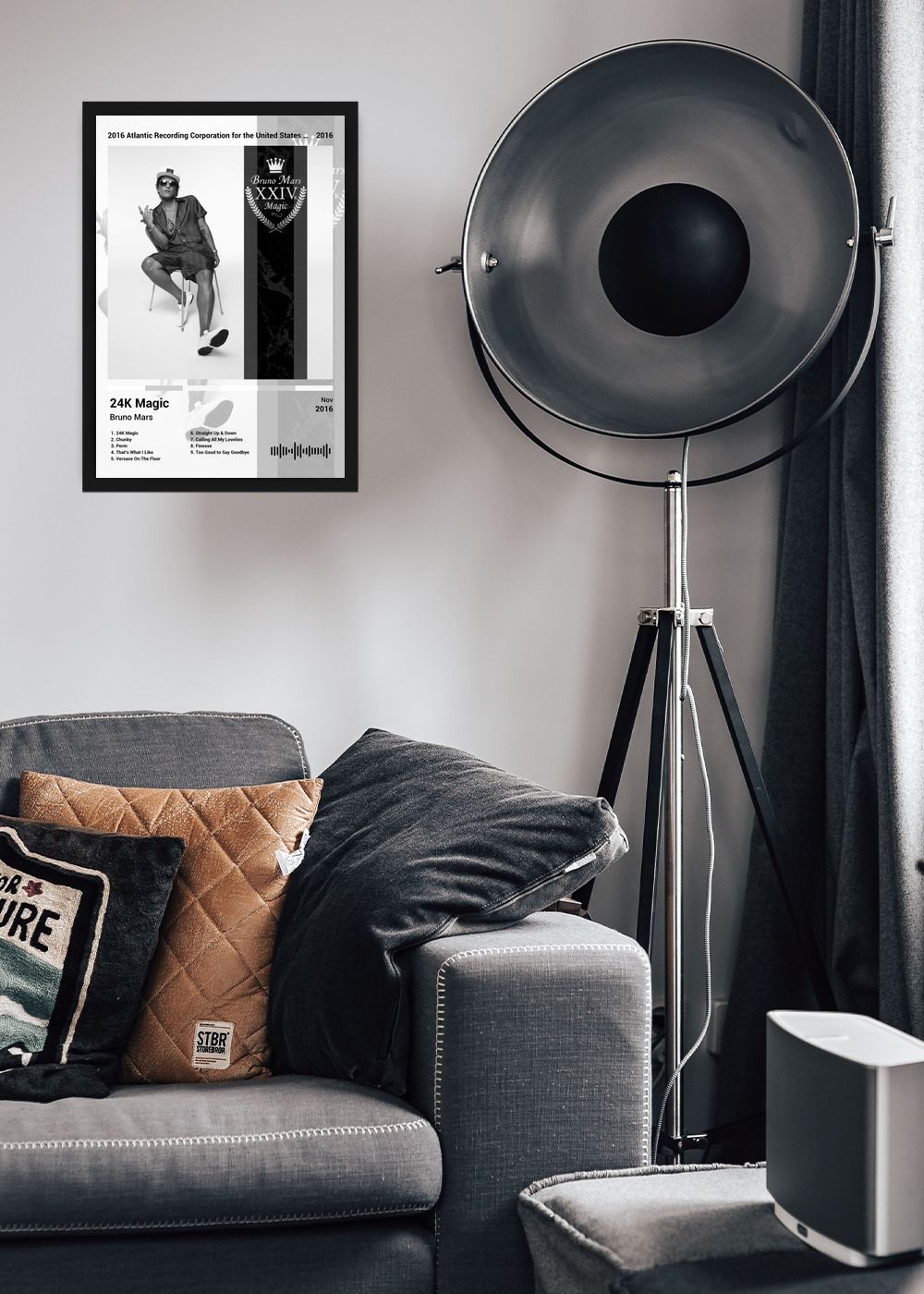 Quadro Bruno Mars 24K Magic (Black&white) Com Vidro