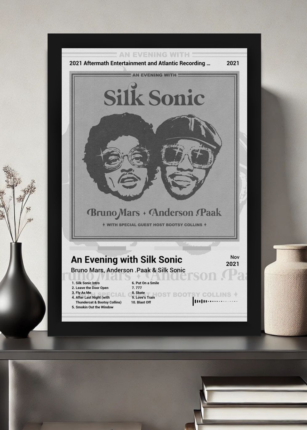 Quadro Bruno Mars An Evening with... (Black&white) Com Vidro