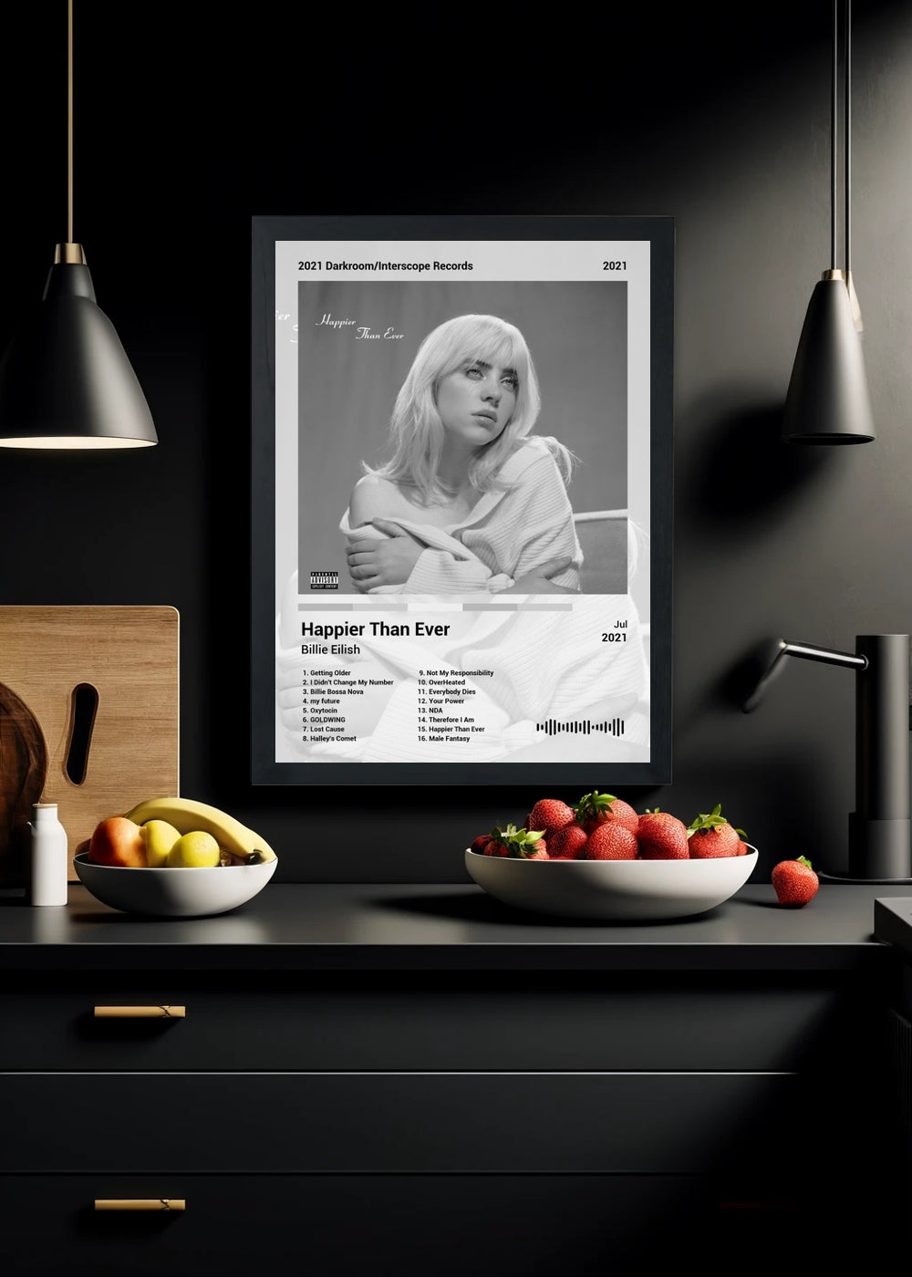 Quadro Billie Eilish Happier Than... (Black&white) Com Vidro