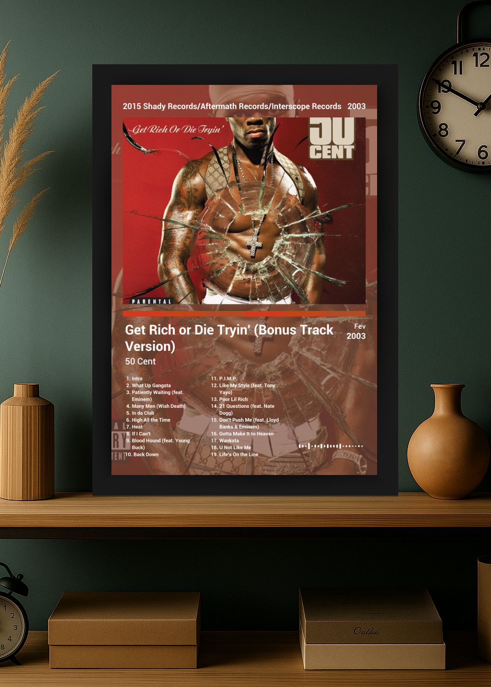 Quadro 50 Cent Get Rich or Die Tryin (Colored) Com Vidro