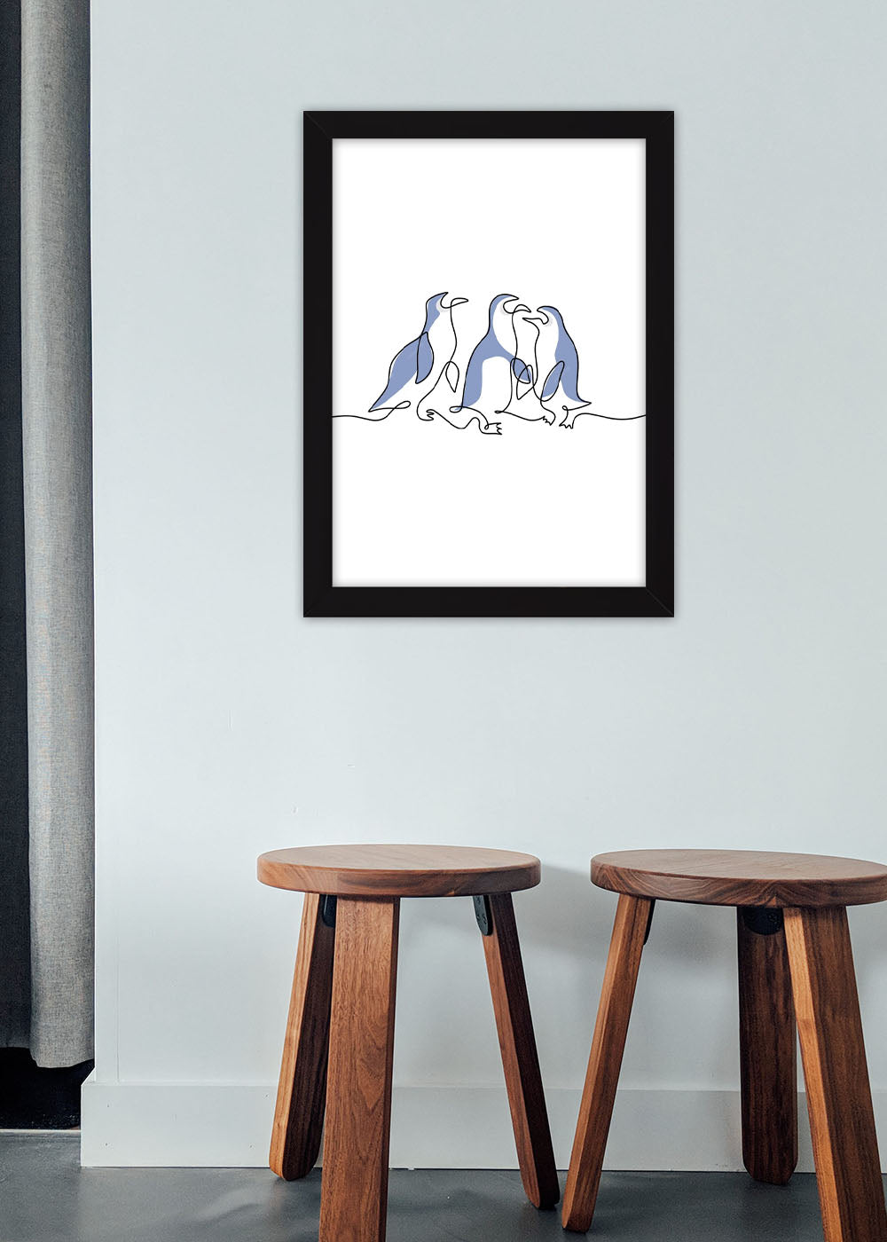 Quadro Decorativo Pinguins Abstrato - Com vidro