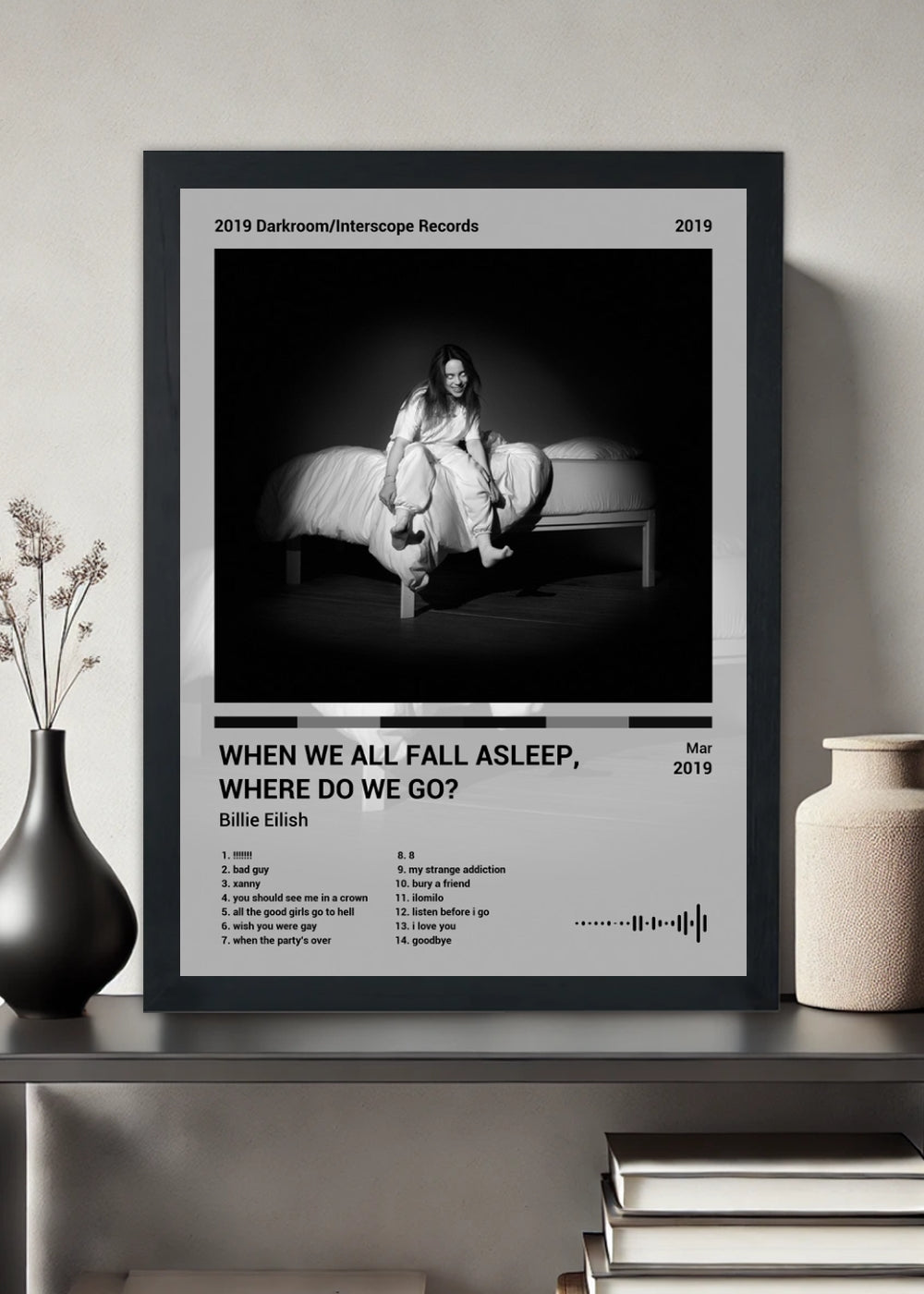 Quadro Billie Eilish WHEN WE ALL ... (Black&white) Com Vidro