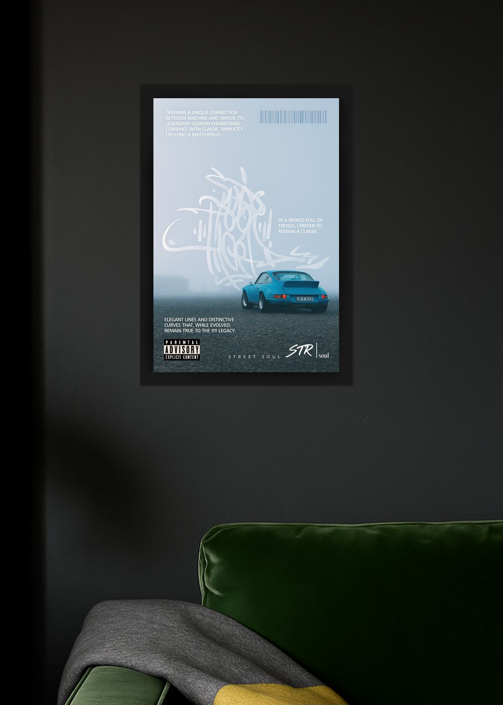 Quadro Decorativo Clássica Porsche 911 na Névoa Com Vidro