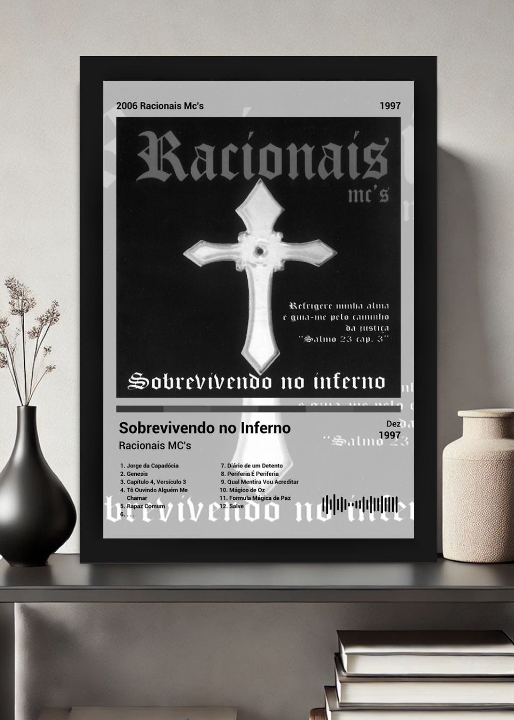 Quadro Racionais MC's Sobrevivend... (Black&white) Com Vidro