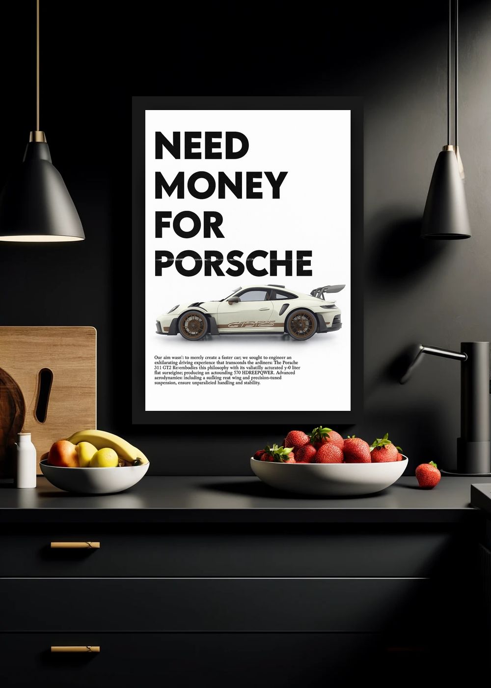Quadro Decorativo Need Money For Porshe Com Vidro