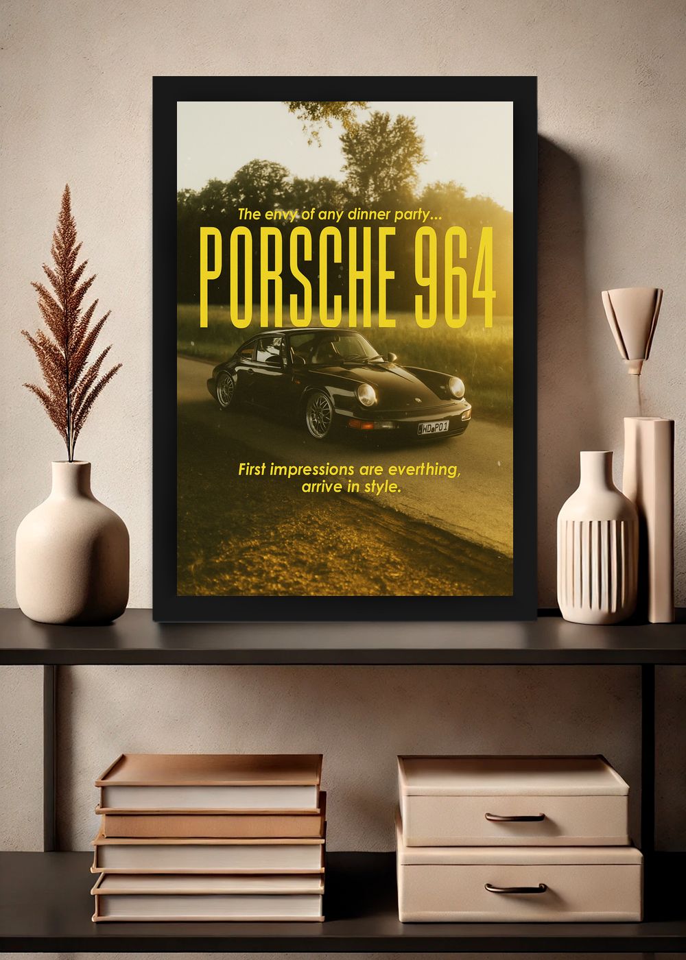 Quadro Decorativo Porsche 964 Estilo e Classe Com Vidro