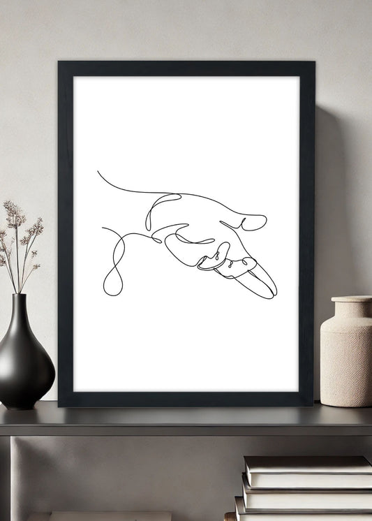 Quadro Decorativo Mãos One Line Art - Com vidro
